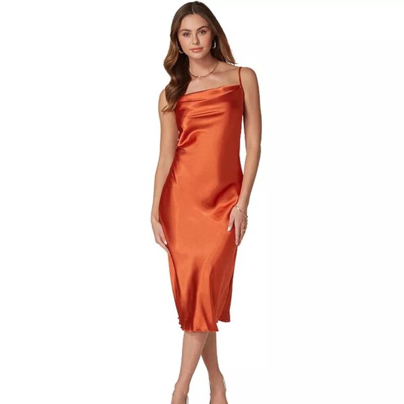 Bebe Rust Orange Satin Dress - Picture 1 of 13